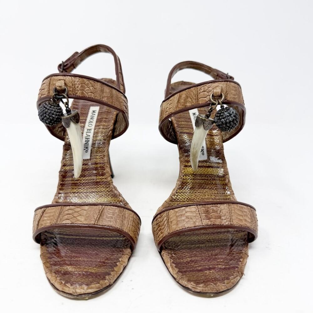 Manolo Blahnik Python Leather Charm Slingback Sandals Heels Womens Size EU 38.5 - Picture 3 of 9
